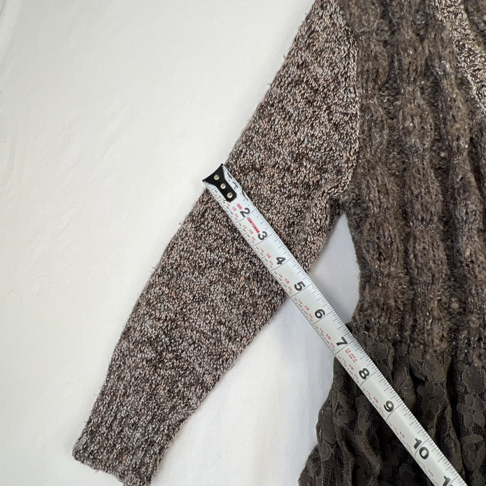 BKE Boutique Womens Brown Lace Cable Knit Open Front Cardigan Sweater Small - Picture 6 of 9